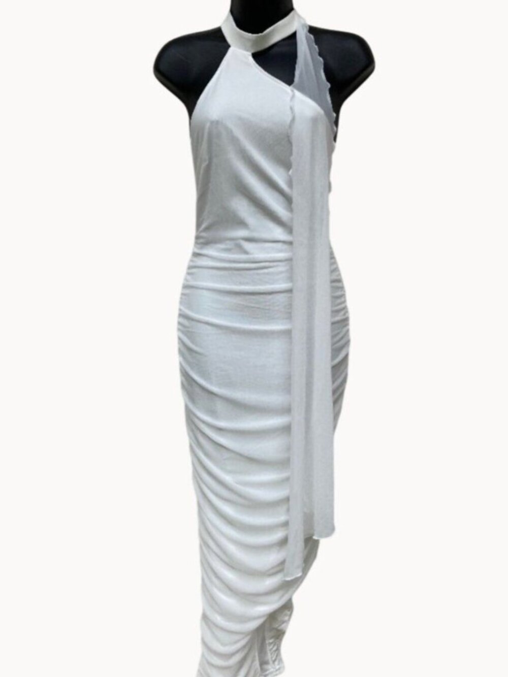Ruched White One Shoulder Gown - Size: Small